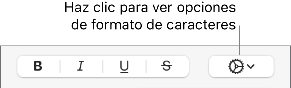 El menú desplegable Opciones avanzadas a la derecha de los botones Negritas, Cursivas, Subrayado y Tachado.