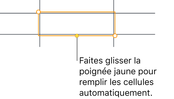 Une cellule sélectionnée avec une poignée jaune à faire glisser pour remplir automatiquement des cellules.