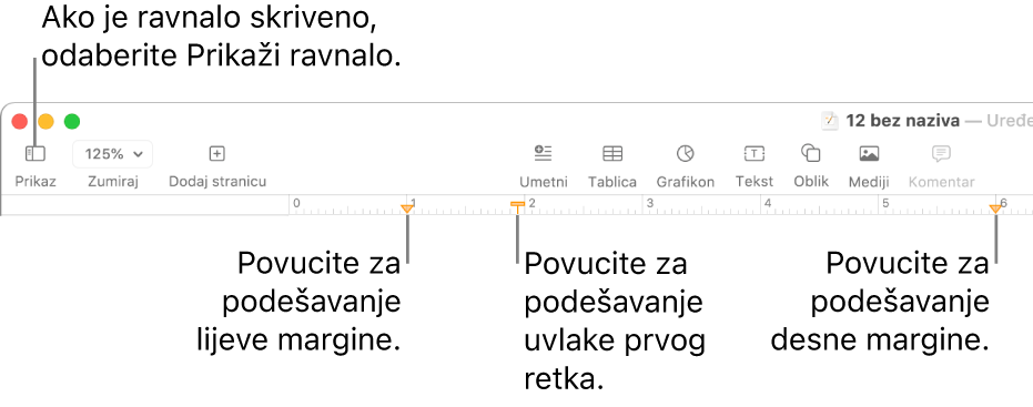 Ravnalo s kontrolom lijeve margine i kontrolom uvlake prvog retka.