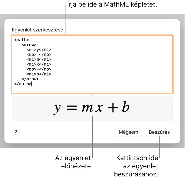 Egy egyenes lejtésének egyenlete az Egyenlet szerkesztése mezőben és az egyenlet előnézete alul.