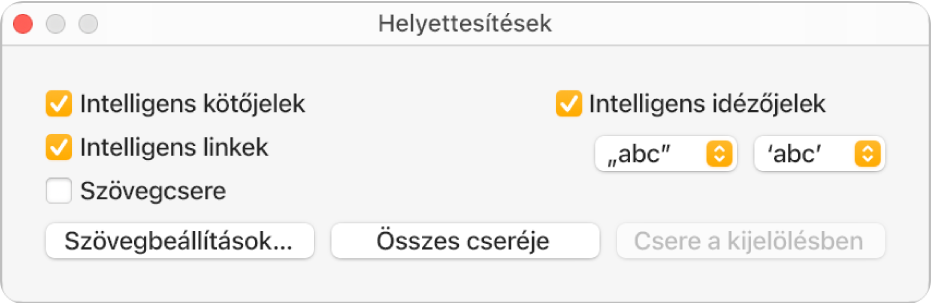 A Helyettesítések ablak.