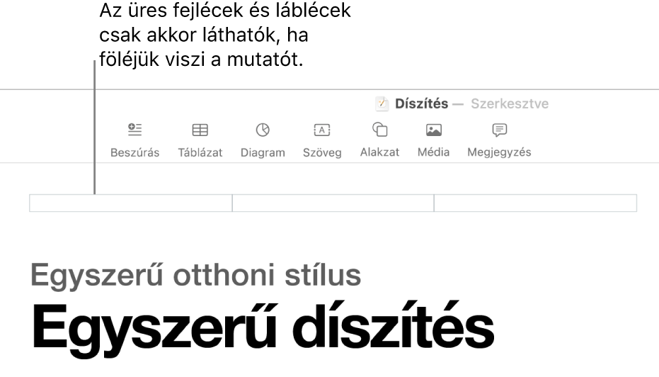 Három fejléc mező a dokumentum címe felett.