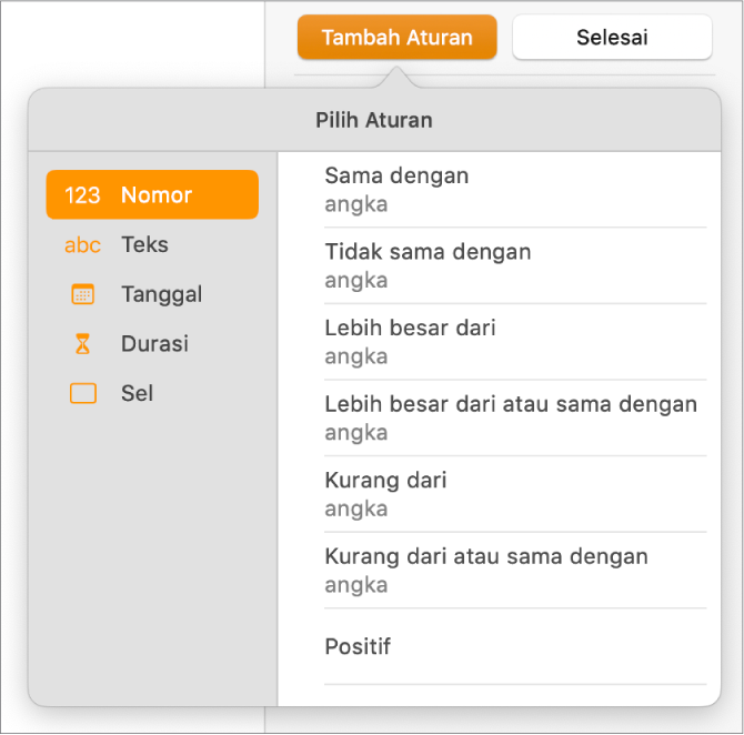 Tombol untuk membuat aturan penyorotan sel kondisional.