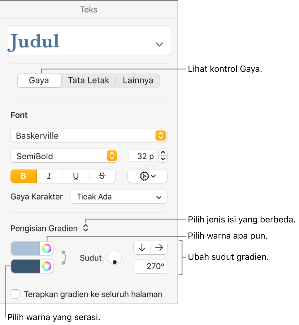 Kontrol untuk memilih warna yang dirancang sebelumnya atau warna apa pun.