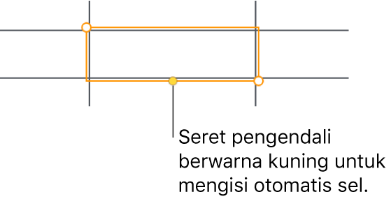 Sel yang dipilih dengan pengendali kuning yang dapat diseret untuk mengisi-auto sel.
