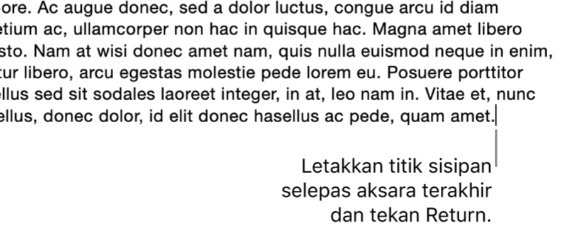 Titik sisipan diletakkan selepas noktah dalam ayat terakhir perenggan.
