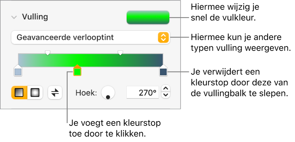 Regelaars om objecten met kleuren te vullen.