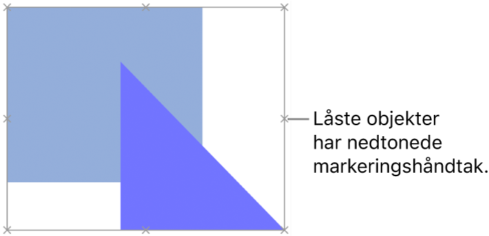 Låste objekter med nedtonede markeringshåndtak.