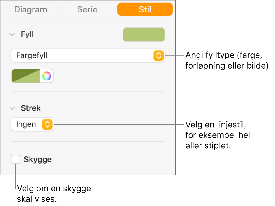 Kontroller for å endre utseendet på dataserier.