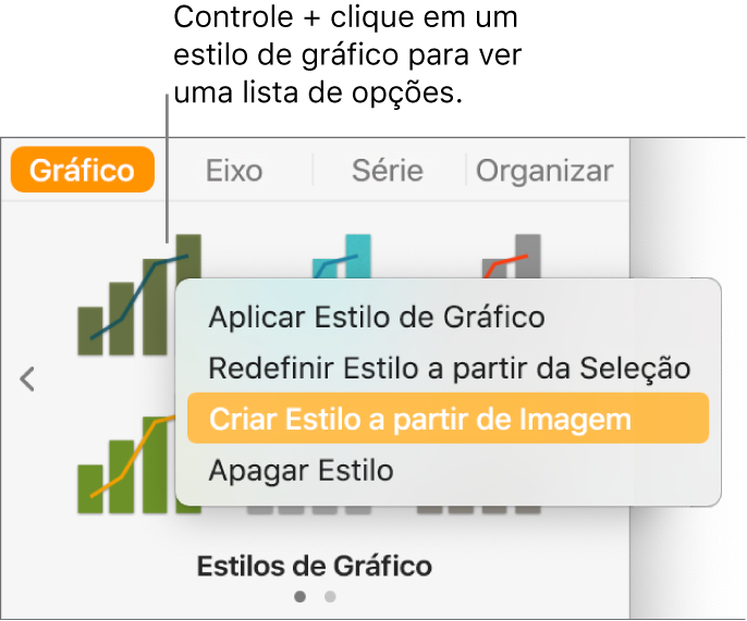 Menu de atalho de estilo do gráfico.