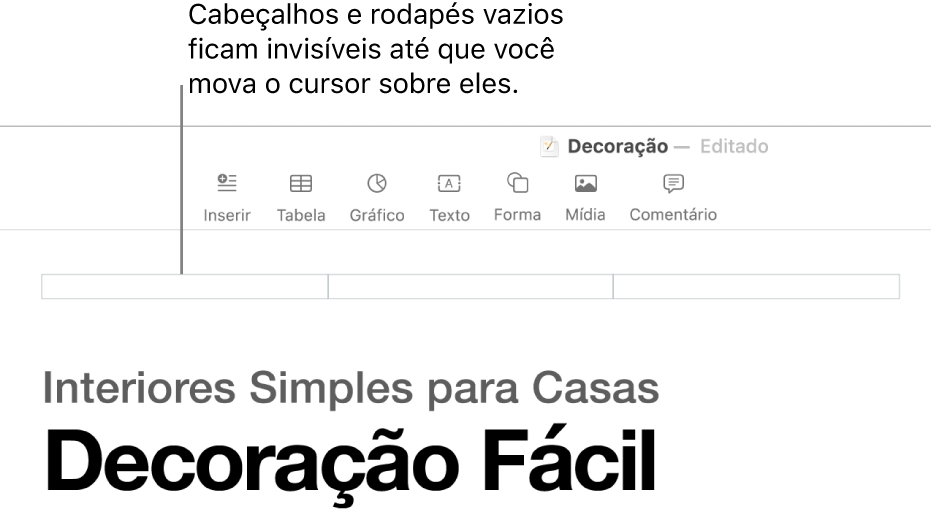 Três campos de cabeçalho acima do título de um documento.
