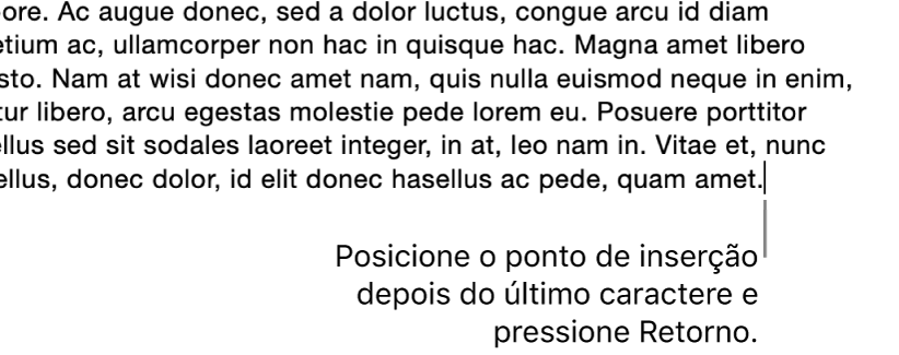 Ponto de inserção colocado após o ponto final na última frase de um parágrafo.