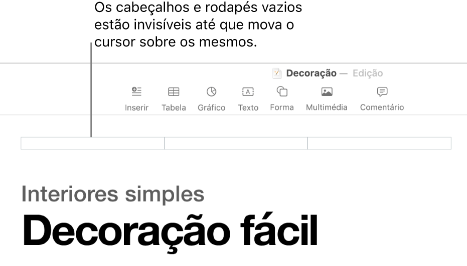 Três campos de cabeçalho sobre o título de um documento.
