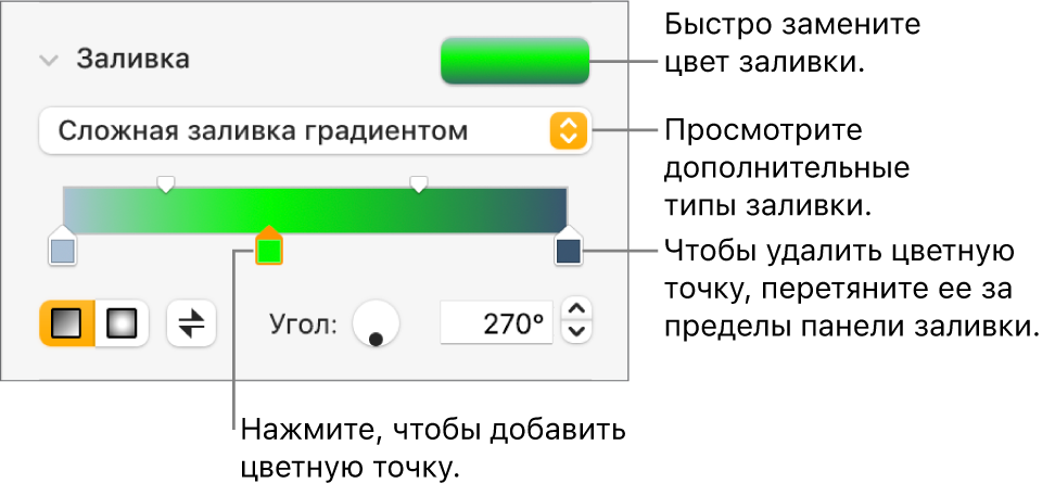 Элементы управления для цветной заливки объектов.
