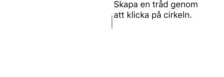 En tom textruta med en vit cirkel överst och handtag för storleksändring i hörnen, på sidorna och på nederkanten.