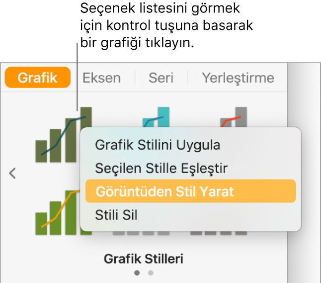 Grafik stili kestirme menüsü.