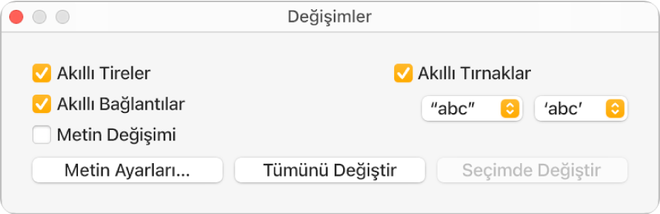 Değişimler penceresi.