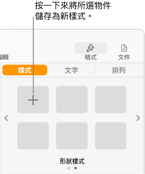 「格式」側邊欄的「樣式」分頁，左上角為「製作樣式」按鈕，另包括五個空白樣式暫存區。