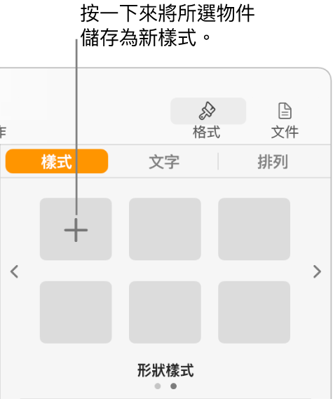「格式」側邊欄的「樣式」標籤頁，左上角為「製作樣式」按鈕，另包含五個空白樣式暫存區。