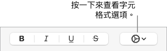 「進階選項」彈出式選單的右側為「粗體」、「斜體」、「底線」和「刪除線」按鈕。