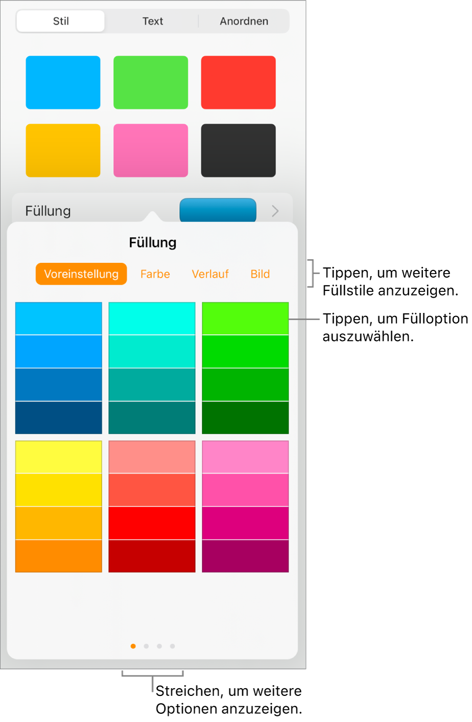 Fülloptionen im Tab „Stil“ der Taste „Format“