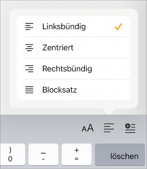 Die Formatierungsleiste mit Steuerelementen für den Texteinzug und das Ausrichten von Absätzen.