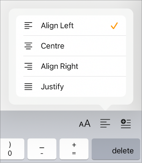 The Format bar with controls for indenting text and aligning paragraphs.