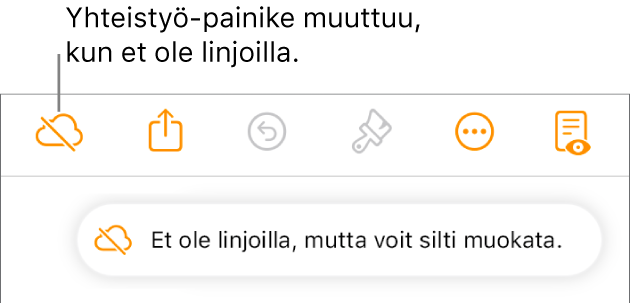 Näytöllä näkyvässä ilmoituksessa lukee ”Et ole linjoilla, mutta voit silti muokata.”