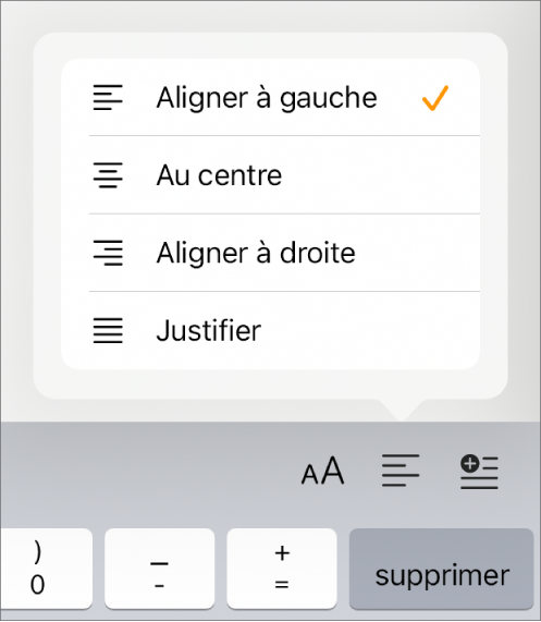 Barre de formatage présentant les commandes de mise en retrait du texte en retrait et d’alignement des paragraphes.