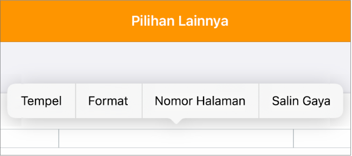 Tiga bidang header dengan titik penyisipan di tengah dan menu pop-up menampilkan Nomor Halaman.