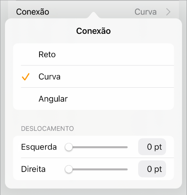 Os controles de Conexão com Curva selecionada.