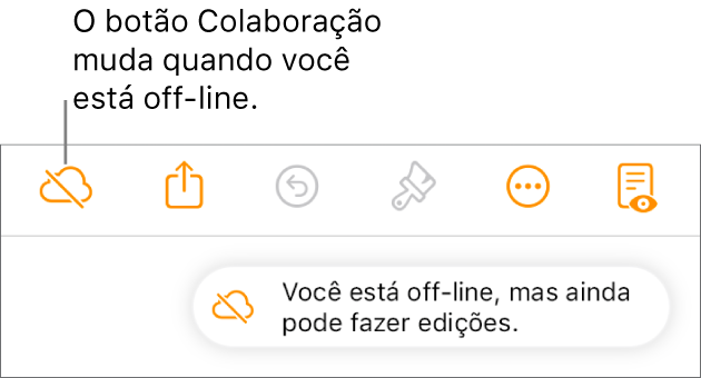 Alerta na tela informando que “Você está off-line, mas ainda pode fazer edições.”