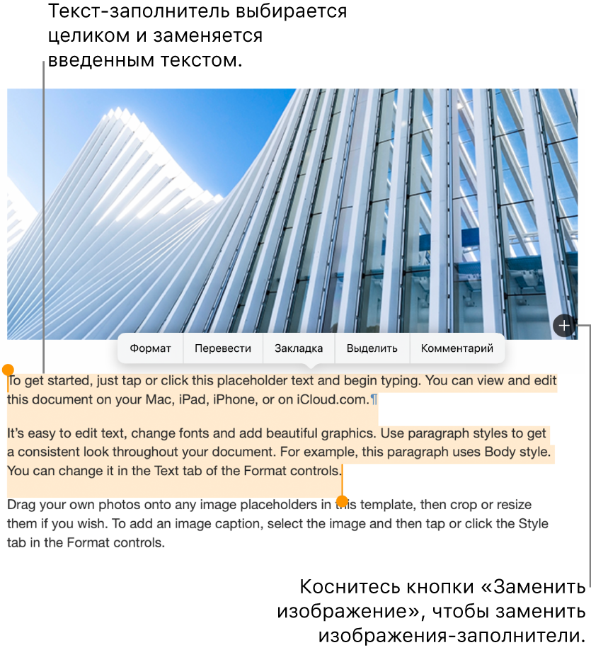 Текст-заполнитель и изображения-заполнители.