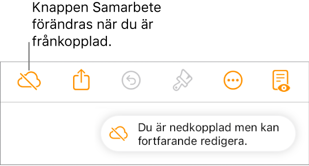 Ett meddelande på skärmen säger Du är nedkopplad men kan fortfarande redigera.