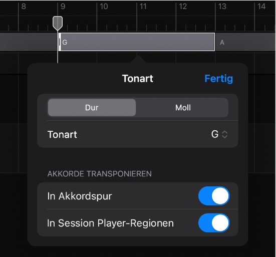 Abbildung. Hinzufügen und Bearbeiten eines Tonartwechsels.