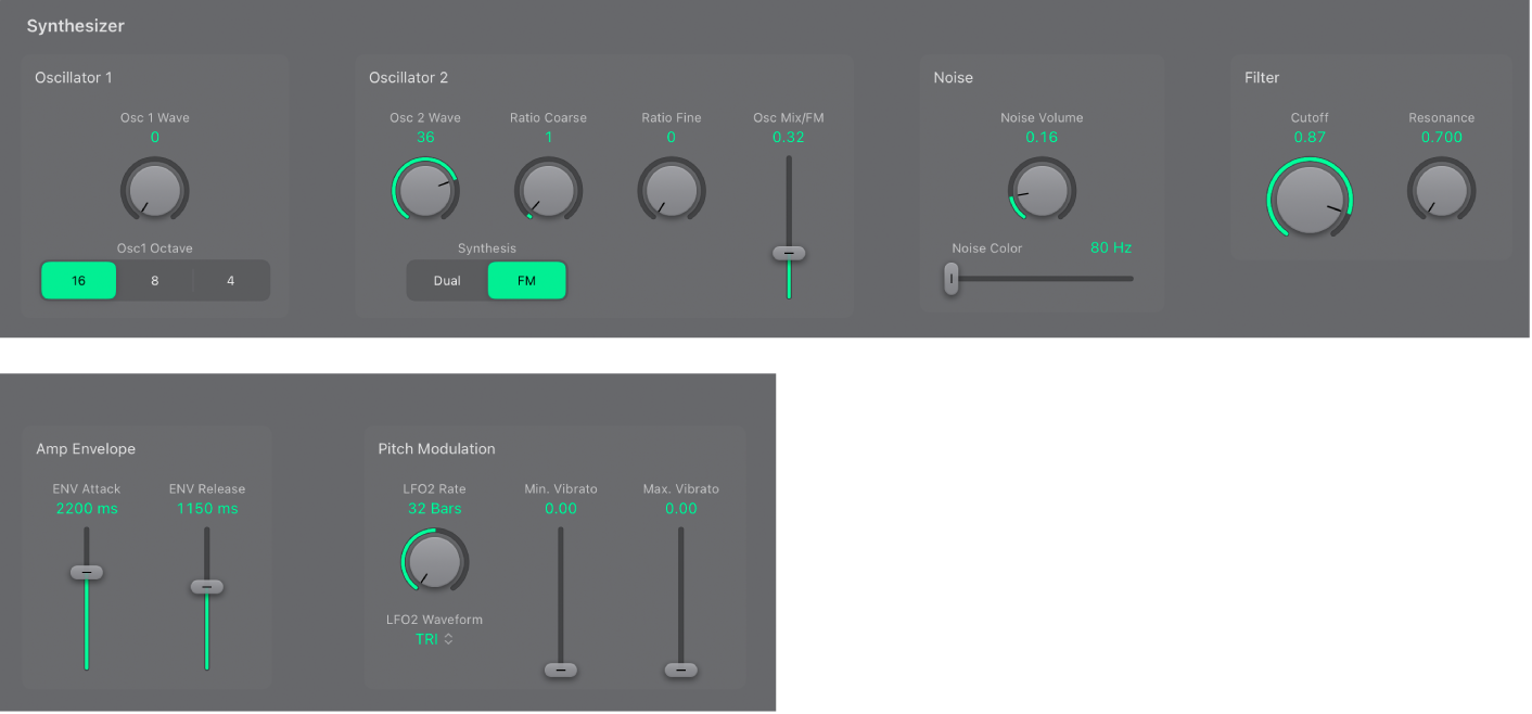 Abbildung. Oszillatorparameter „EVOC 20 PS“ mit Rauschgenerator