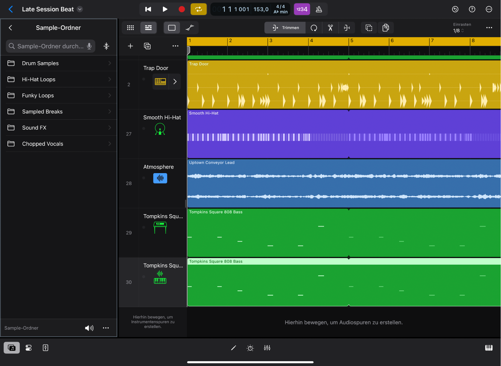 Abbildung. Logic Pro für iPad mit „Sample-Ordner“ im Browser