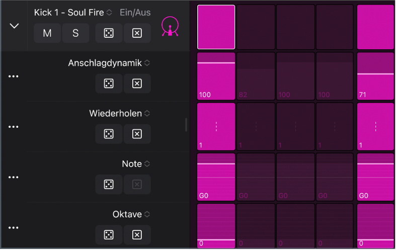 Abbildung. Unterzeilen in Step Sequencer.