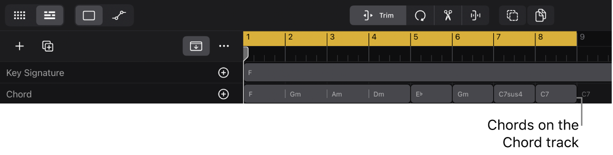 Figure. Chords on the Chord track.