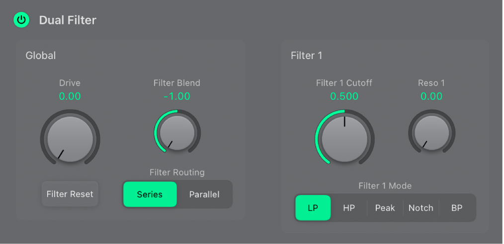 Figure. ES2 Filter parameters.