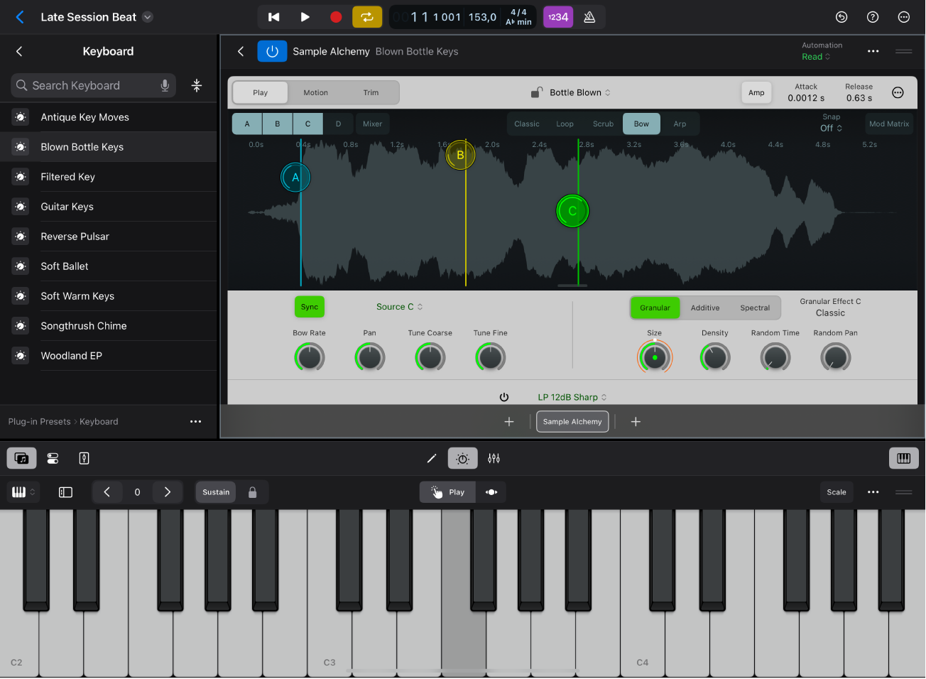 Figure. Logic Pro for iPad showing Presets view in the Browser.