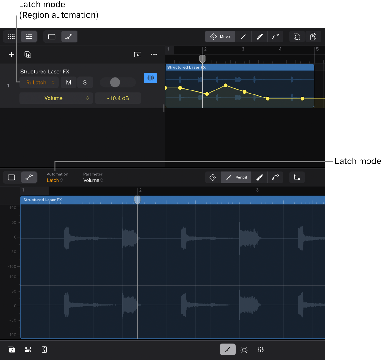 Figure. Automation modes in the Editors area.