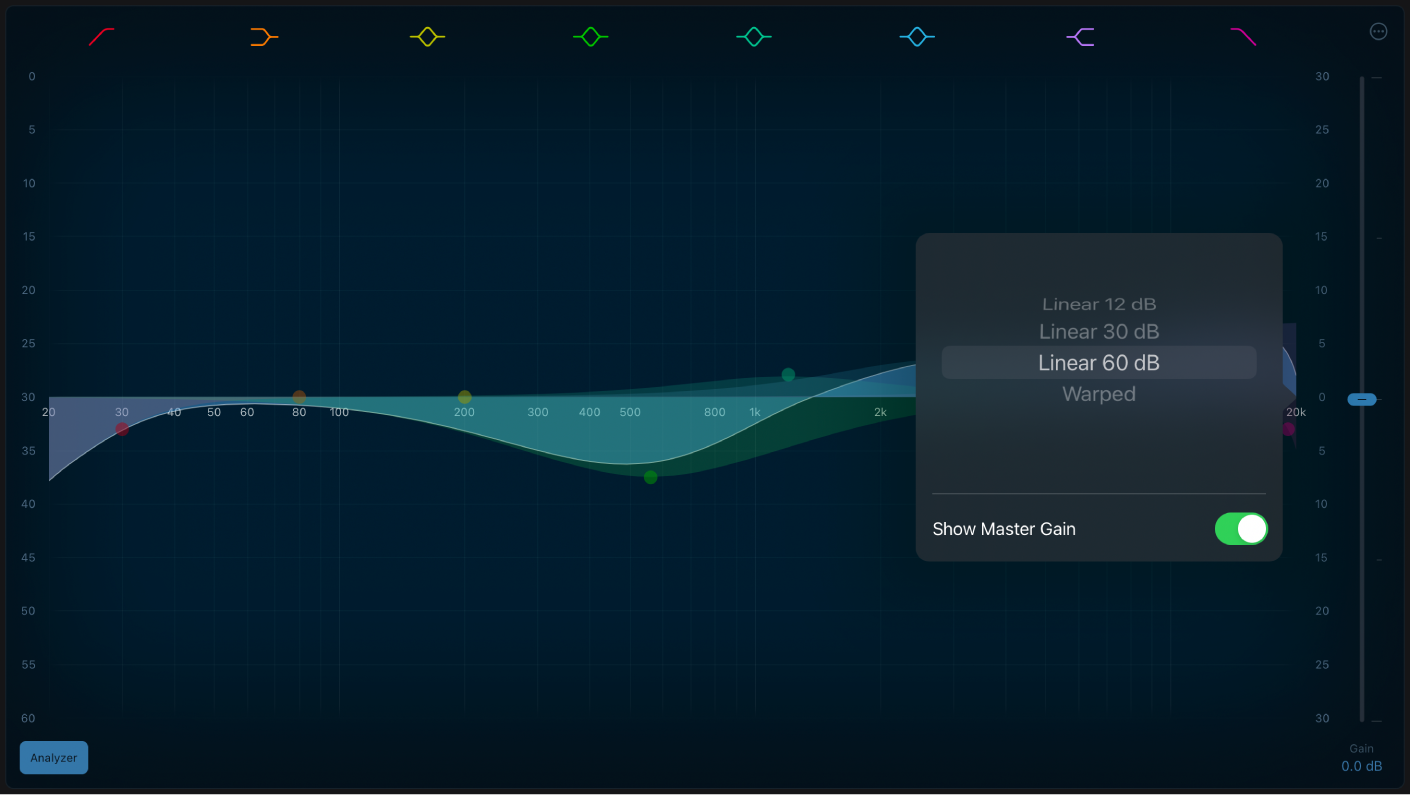 Ilustración. Ajuste del desplazamiento de la escala de Linear Phase EQ Master.