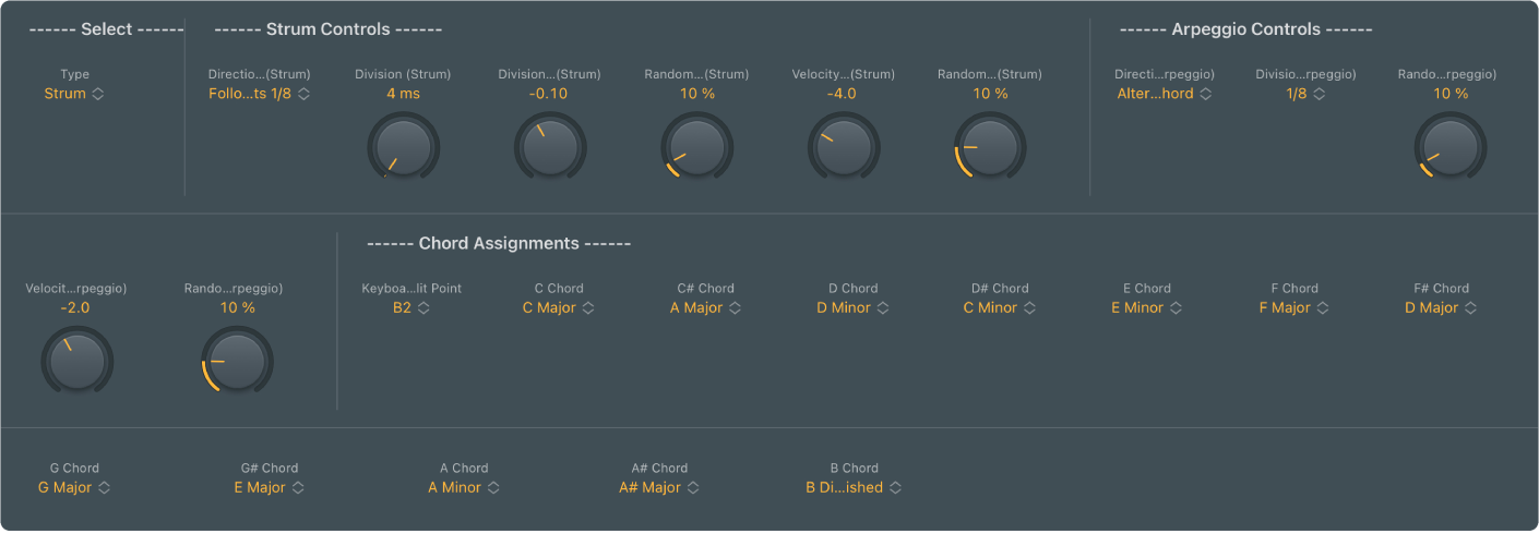 Ilustración. Ventana de Scripter con los controles “Guitar Strummer”.