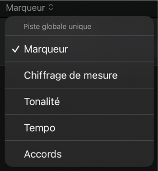 Figure. Menu pour choisir quelle piste globale unique afficher.