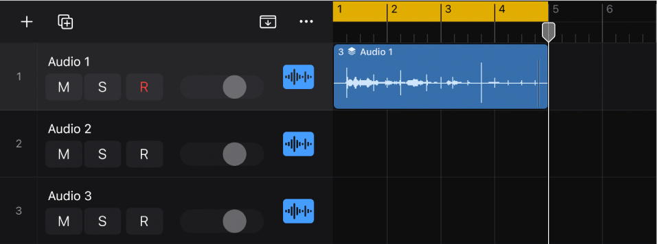 Figure. Dossier de prises contenant des prises sur une piste audio.