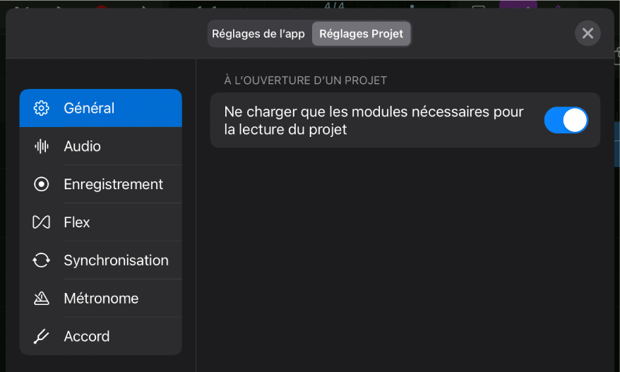 Réglages généraux du projet