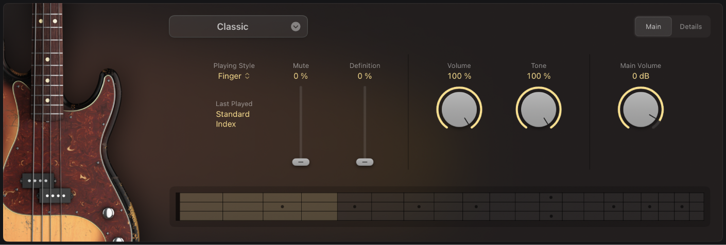 図。「Classic」ベース楽器が表示されたStudio Bass。