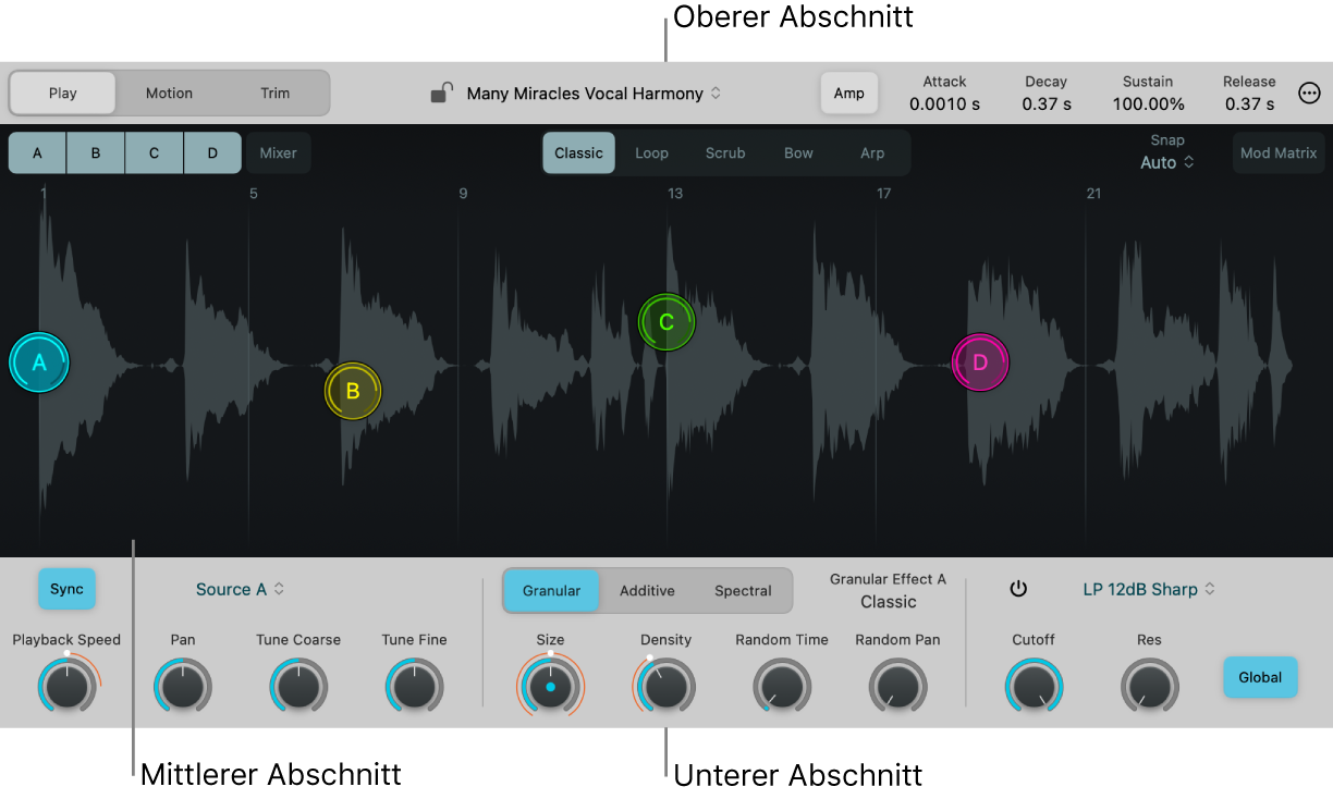 Abbildung. Gesamtes Sample Alchemy-Interface mit allen Parametern
