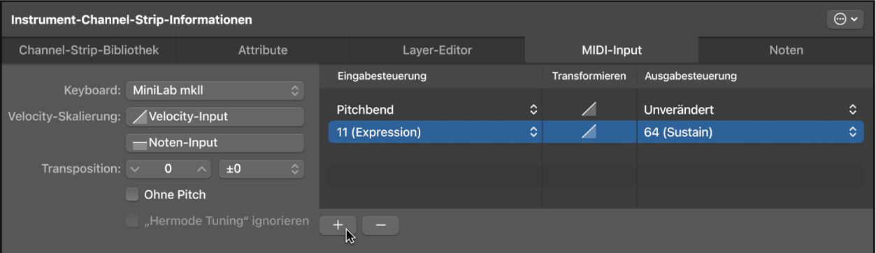 Abbildung. Neues Controller-Transform durch Klicken auf die Taste „+“ hinzufügen